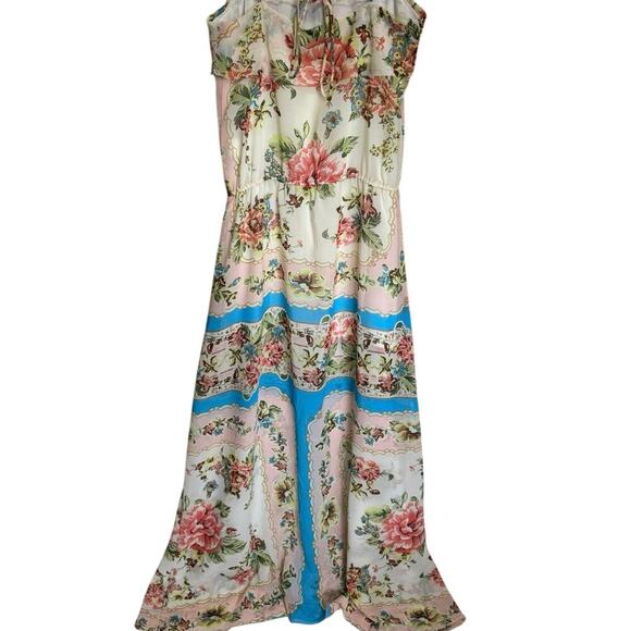 Farm Rio Beige Floral Maxi Dress Spaghetti Straps Racerback Cream Pink Size XS - Picture 10 of 14